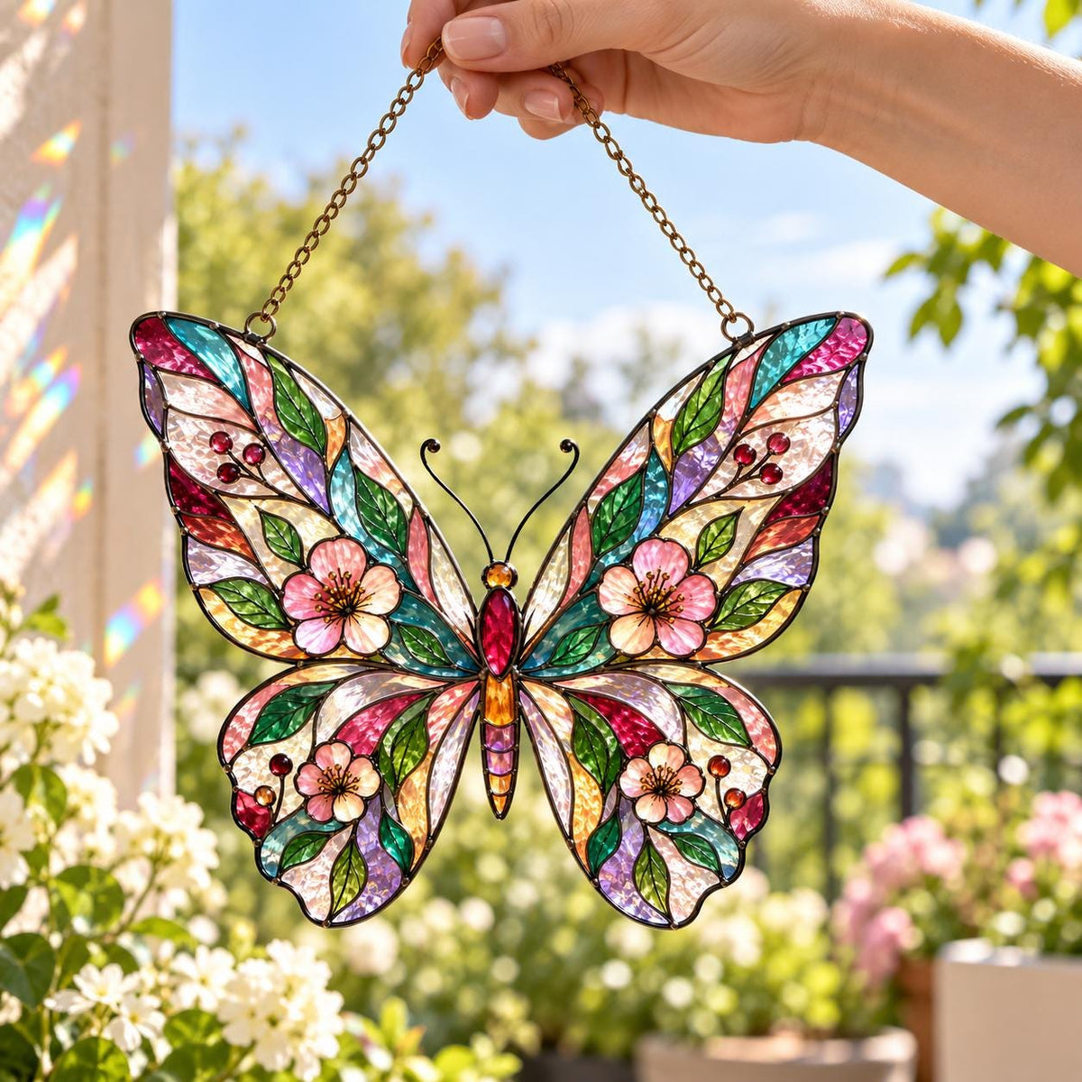 Garden Butterfly Suncatcher - Acrylic Floral Window Hanging - image 2