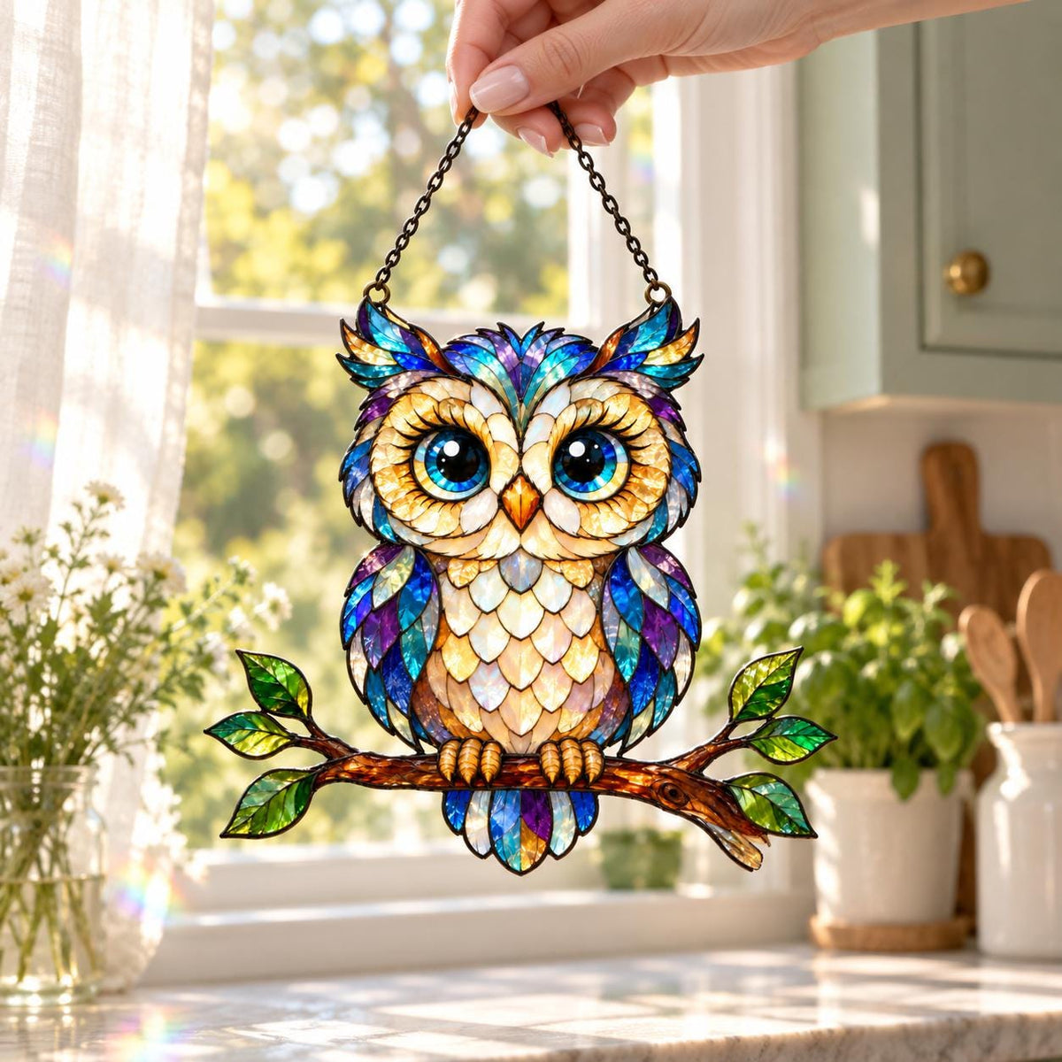 Blue Owl Suncatcher - Acrylic Owl Window Hanging - image 2