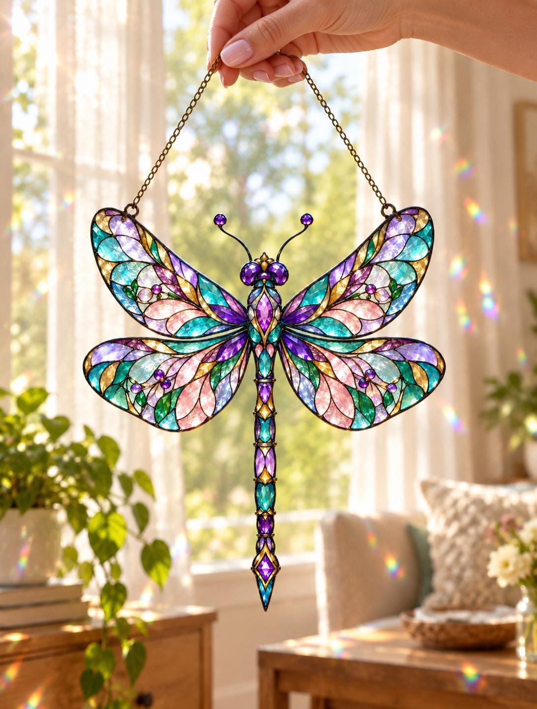 Jeweled Dragonfly Suncatcher - Acrylic Dragonfly Window Hanging - image 4