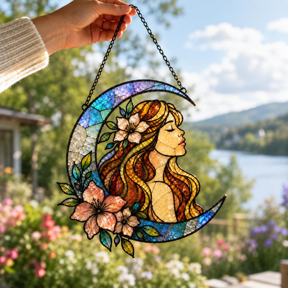 Moon Goddess Suncatcher - Acrylic Crescent Moon Window Hanging - image 2