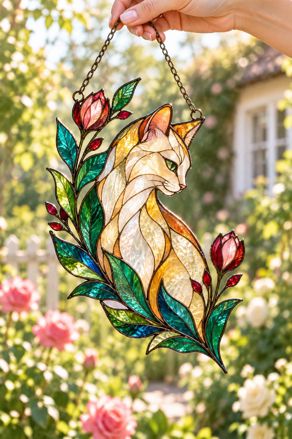 Floral Cat Suncatcher - Acrylic Cat Window Hanging - image 2