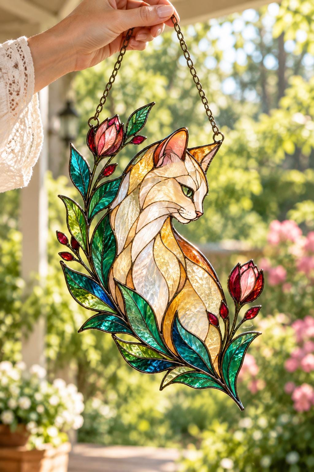 Floral Cat Suncatcher - Acrylic Cat Window Hanging - image 6