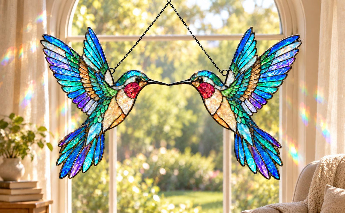 Hummingbird Couple Suncatcher - Acrylic Bird Window Hanging