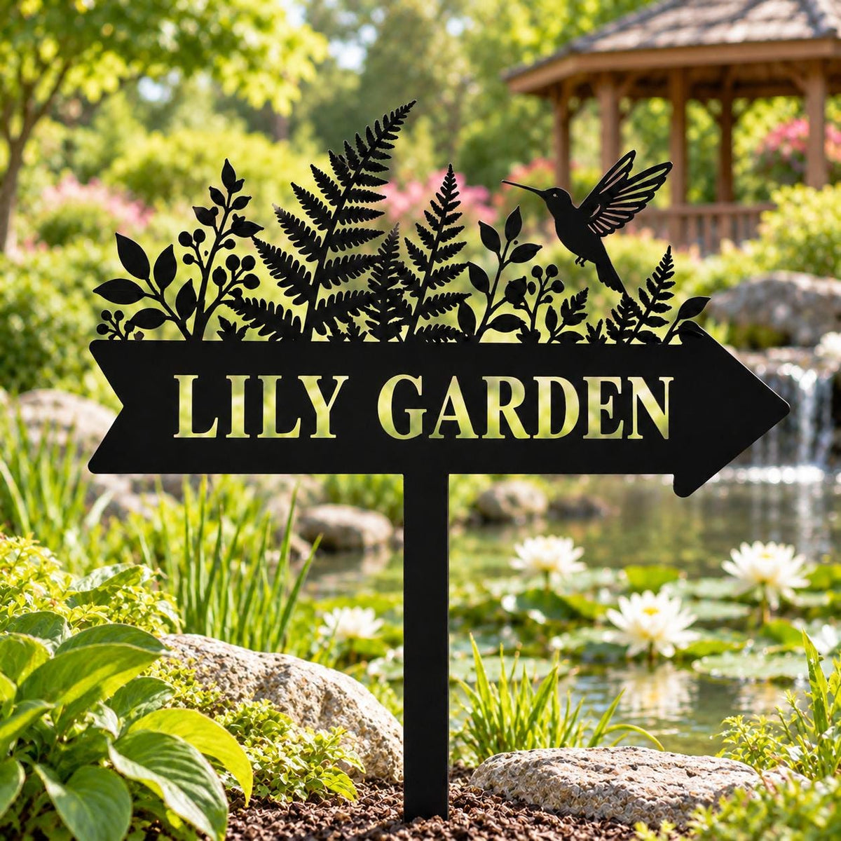 Hummingbird Garden Stake - Personalized Fern Garden Sign - image 2