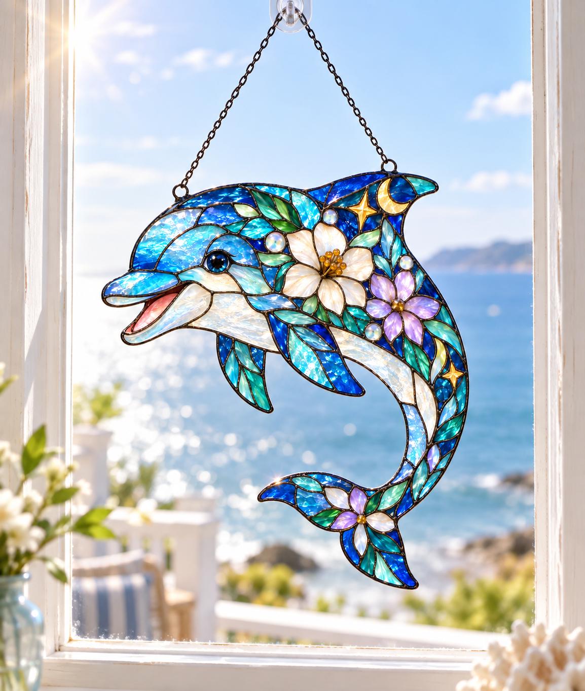 Floral Dolphin Suncatcher - Acrylic Dolphin Window Hanging - image 5