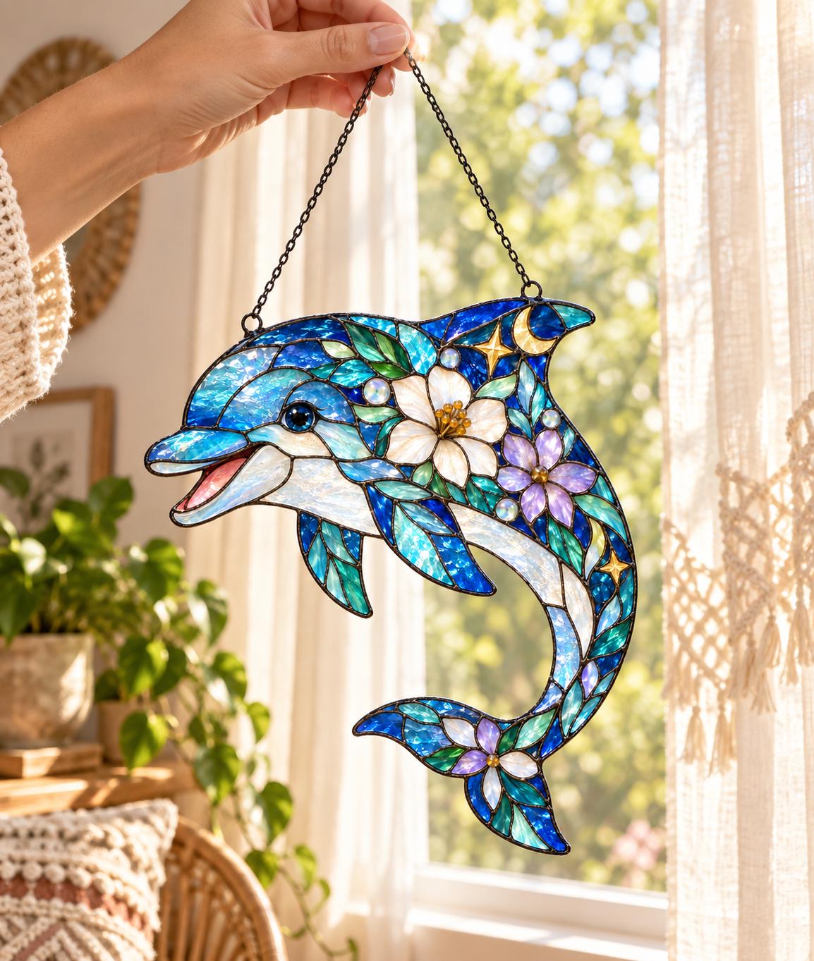 Floral Dolphin Suncatcher - Acrylic Dolphin Window Hanging - image 4