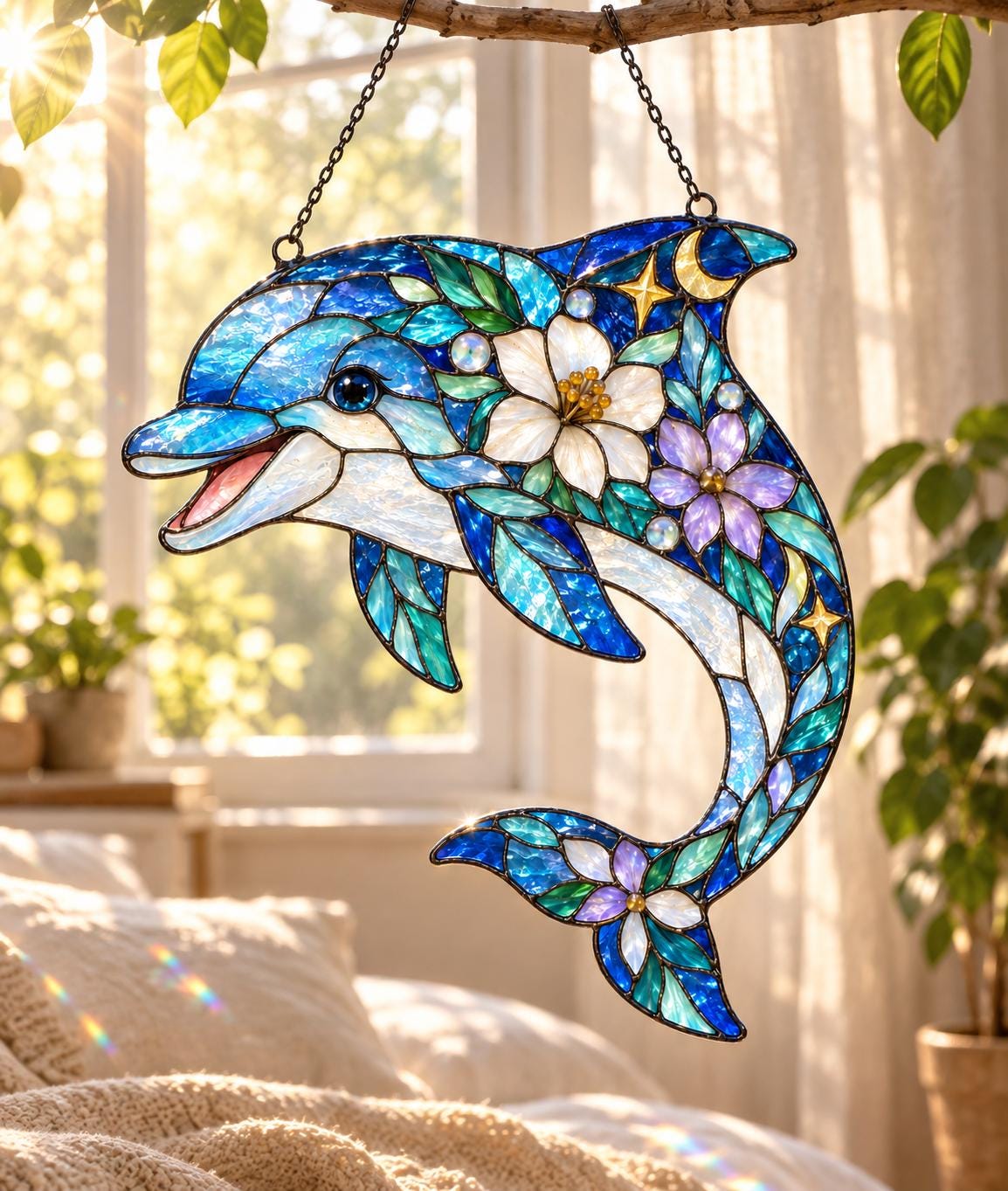Floral Dolphin Suncatcher - Acrylic Dolphin Window Hanging - image 3