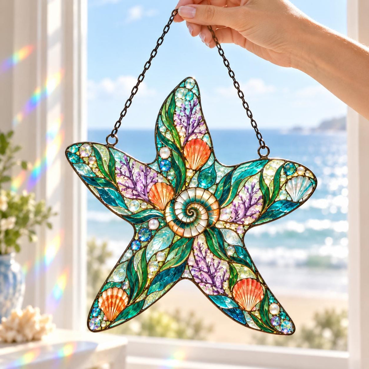 Seashell Starfish Suncatcher - Acrylic Coastal Window Hanging - image 4