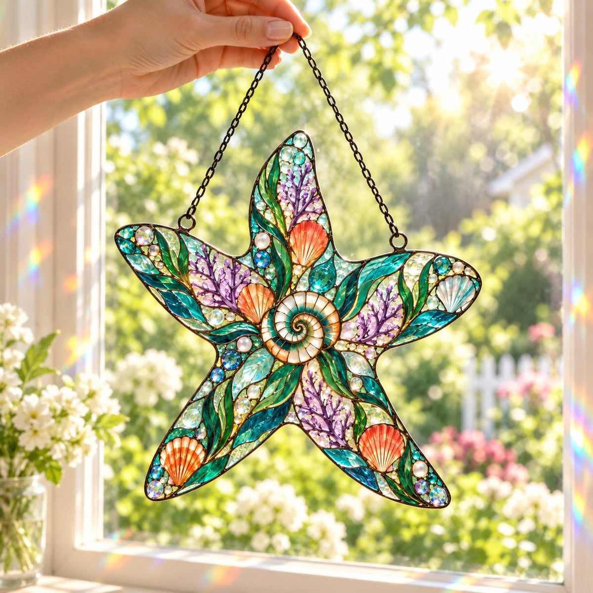 Seashell Starfish Suncatcher - Acrylic Coastal Window Hanging - image 2