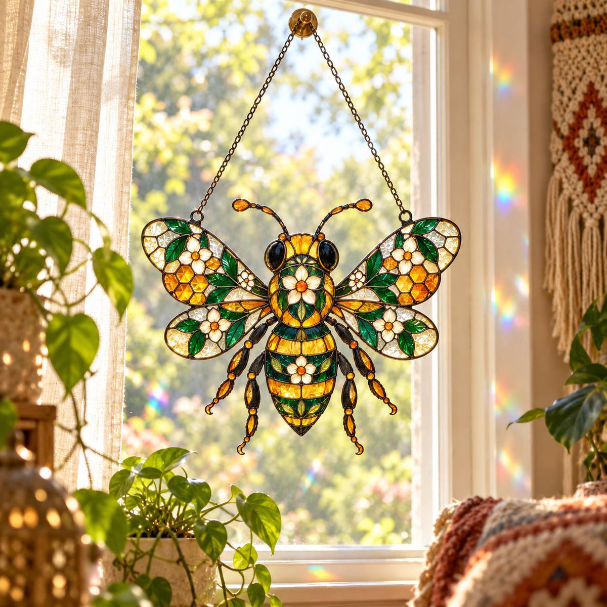 Floral Bee Suncatcher - Acrylic Honey Bee Window Hanging - image 5