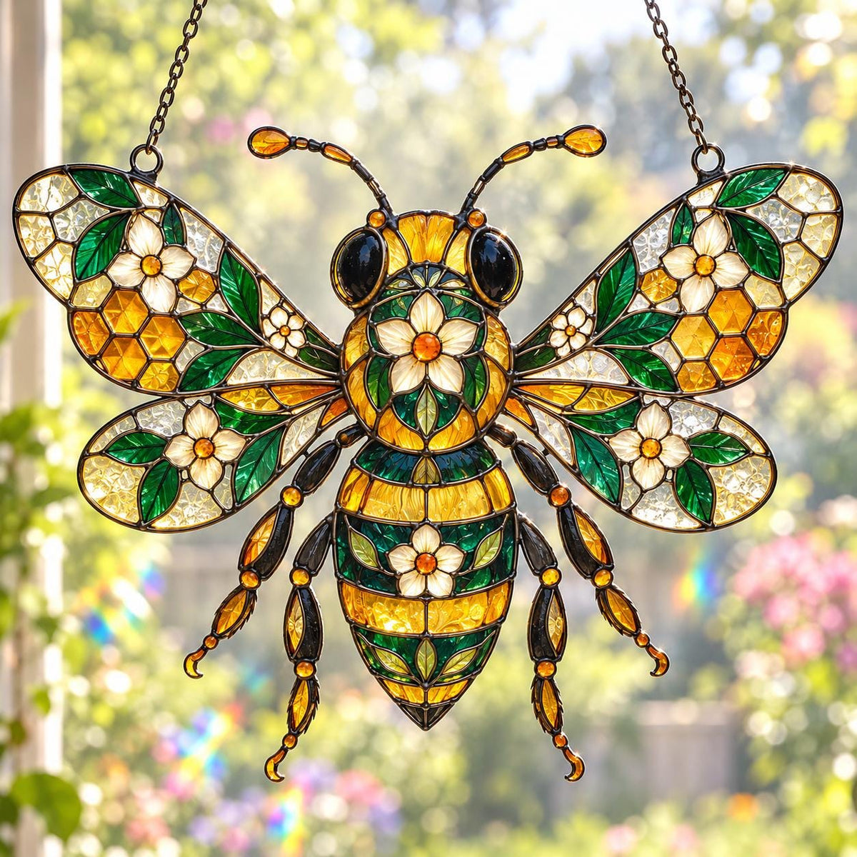Floral Bee Suncatcher - Acrylic Honey Bee Window Hanging