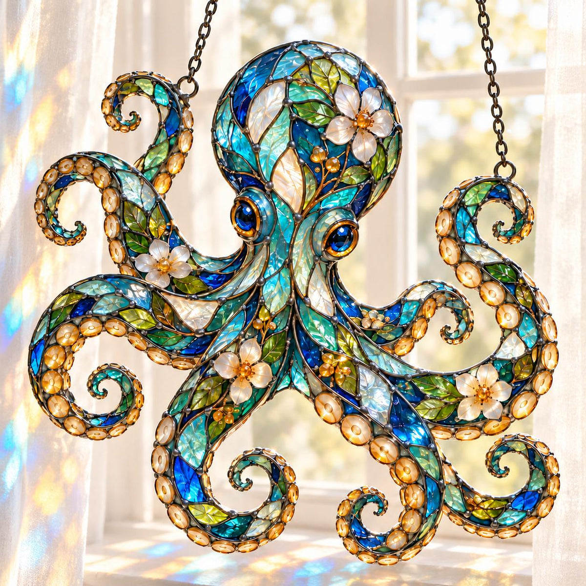 Floral Octopus Suncatcher - Acrylic Octopus Window Hanging - image 3