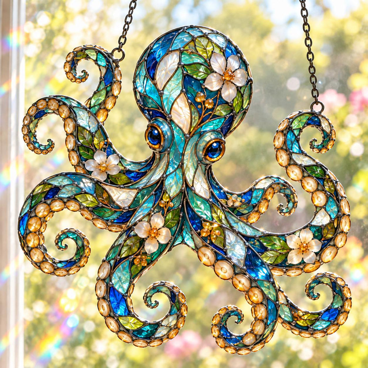 Floral Octopus Suncatcher - Acrylic Octopus Window Hanging