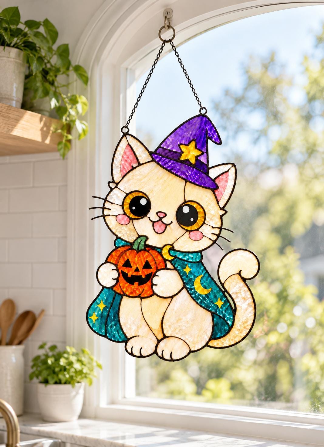 Witch Cat Suncatcher - Acrylic Halloween Window Hanging - image 3