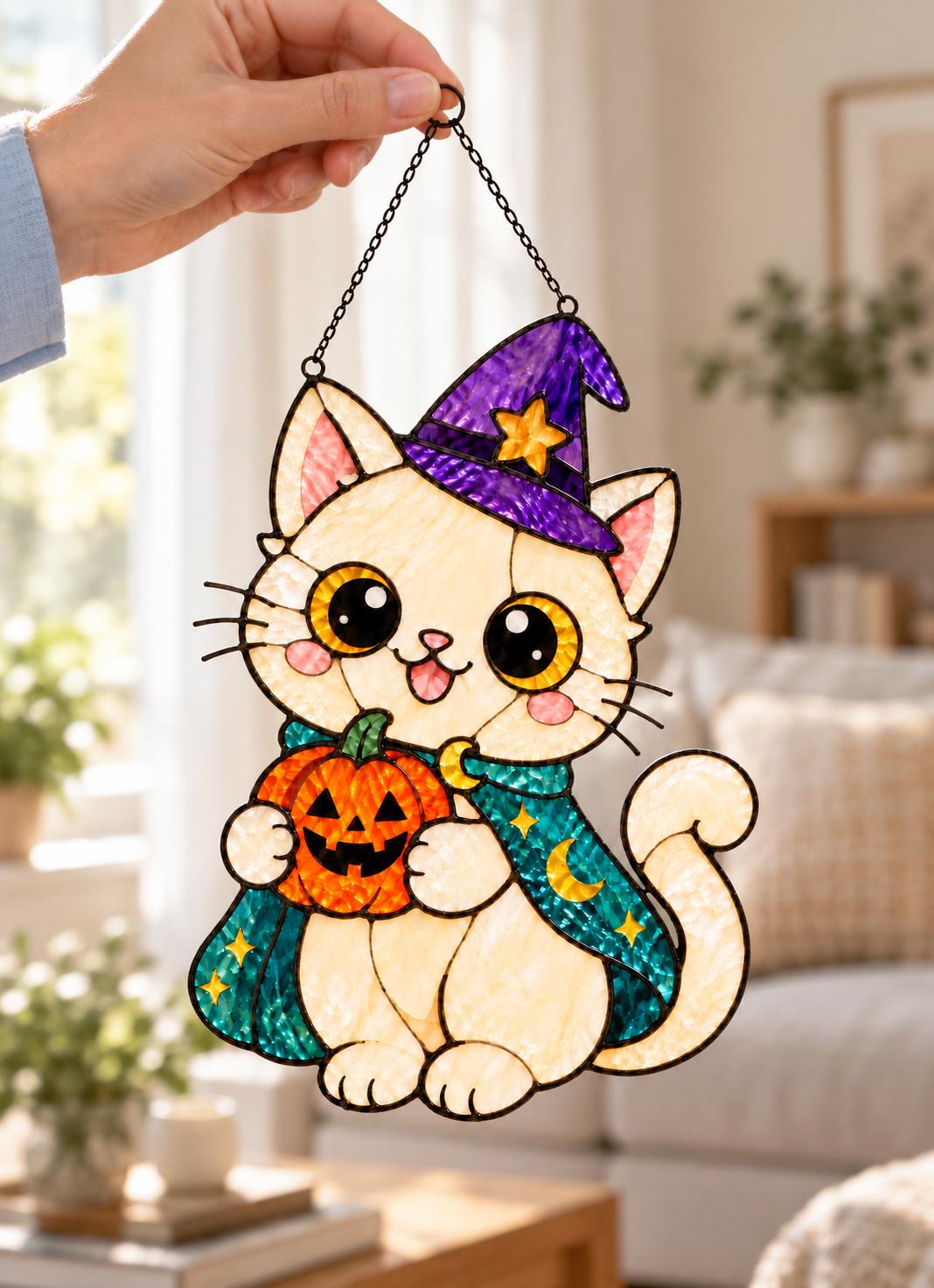 Witch Cat Suncatcher - Acrylic Halloween Window Hanging - image 5