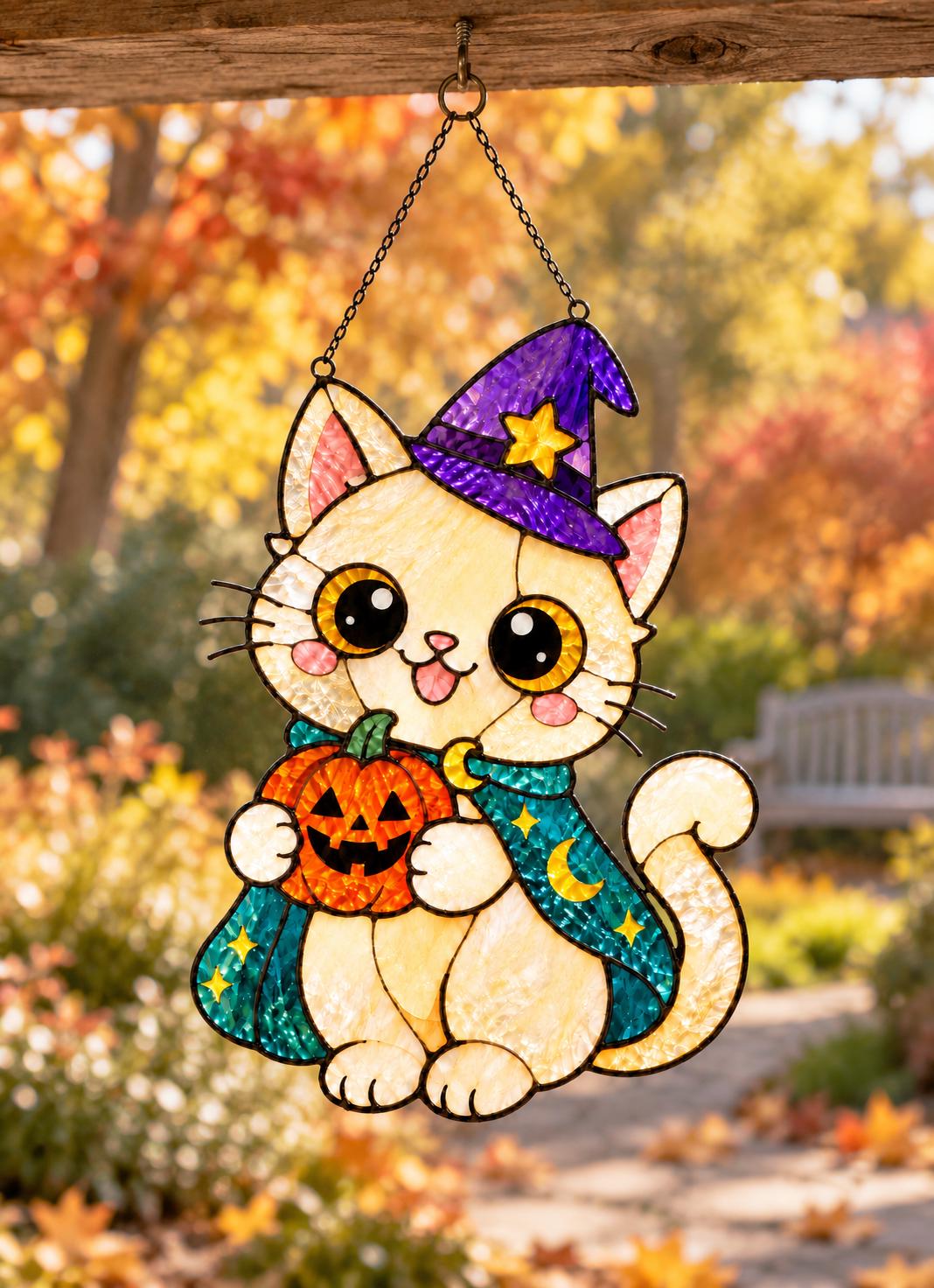Witch Cat Suncatcher - Acrylic Halloween Window Hanging - image 4