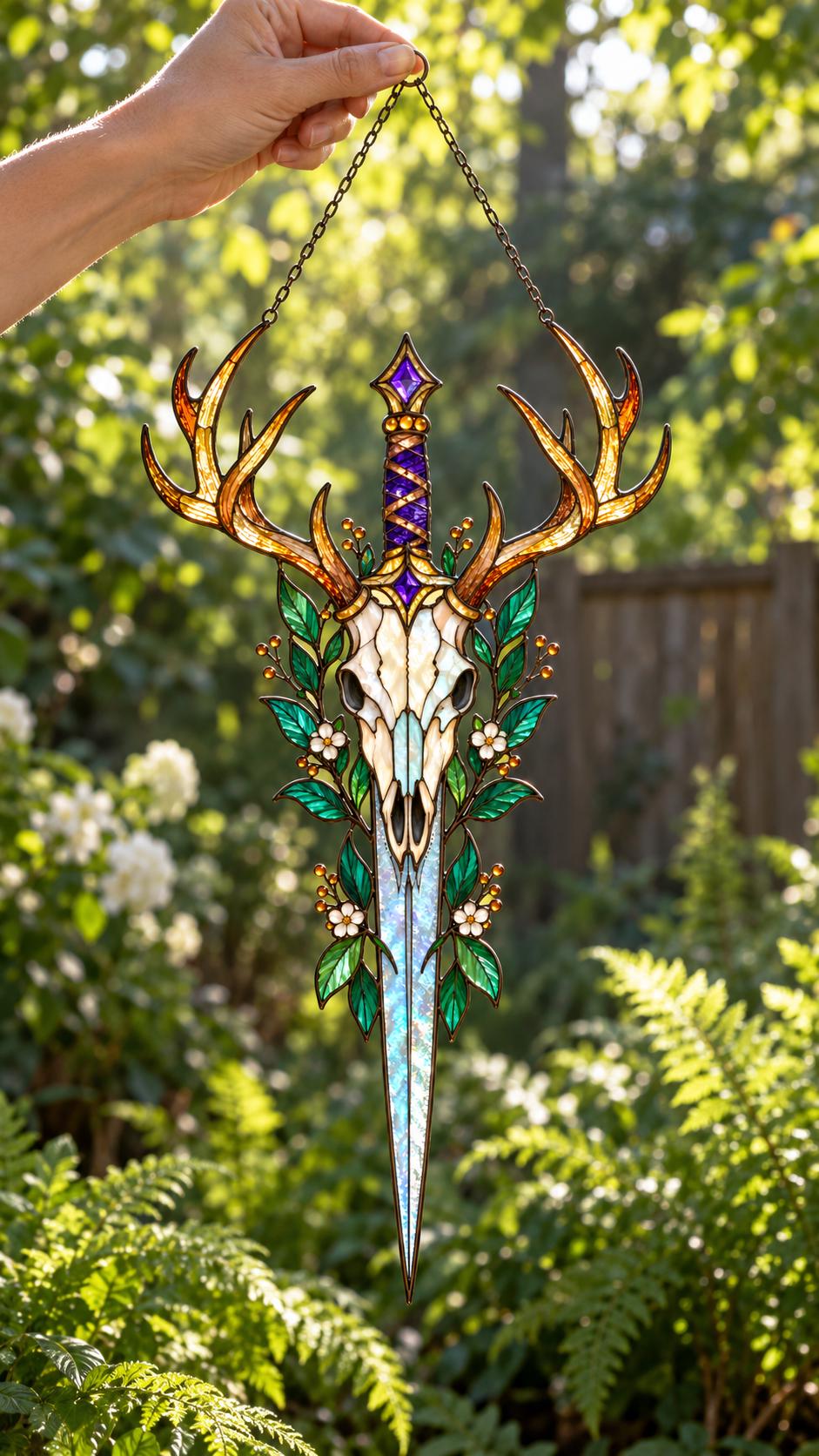 Deer Skull Suncatcher - Acrylic Antler Window Hanging - image 6
