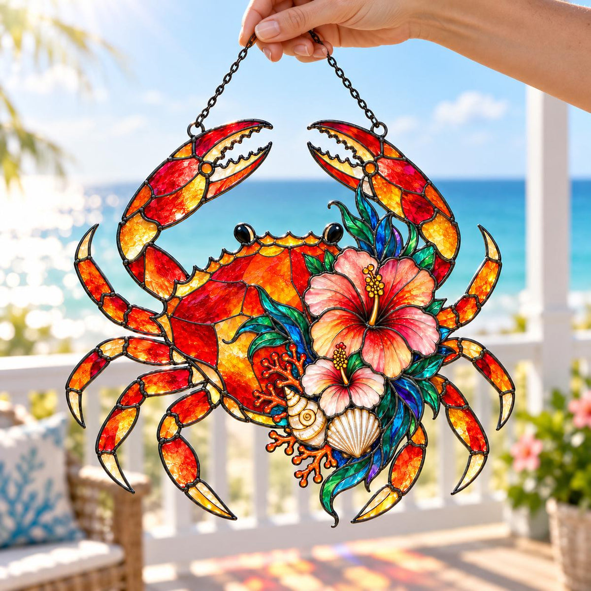 Crab Suncatcher - Coastal Acrylic Window Hanging - image 2