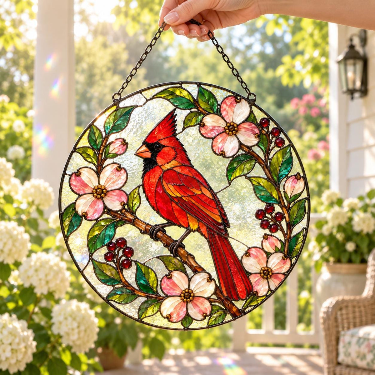 Cardinal Bird Suncatcher - Floral Acrylic Window Hanging - image 2