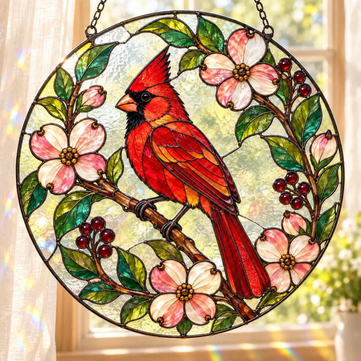 Cardinal Bird Suncatcher - Floral Acrylic Window Hanging - image 5