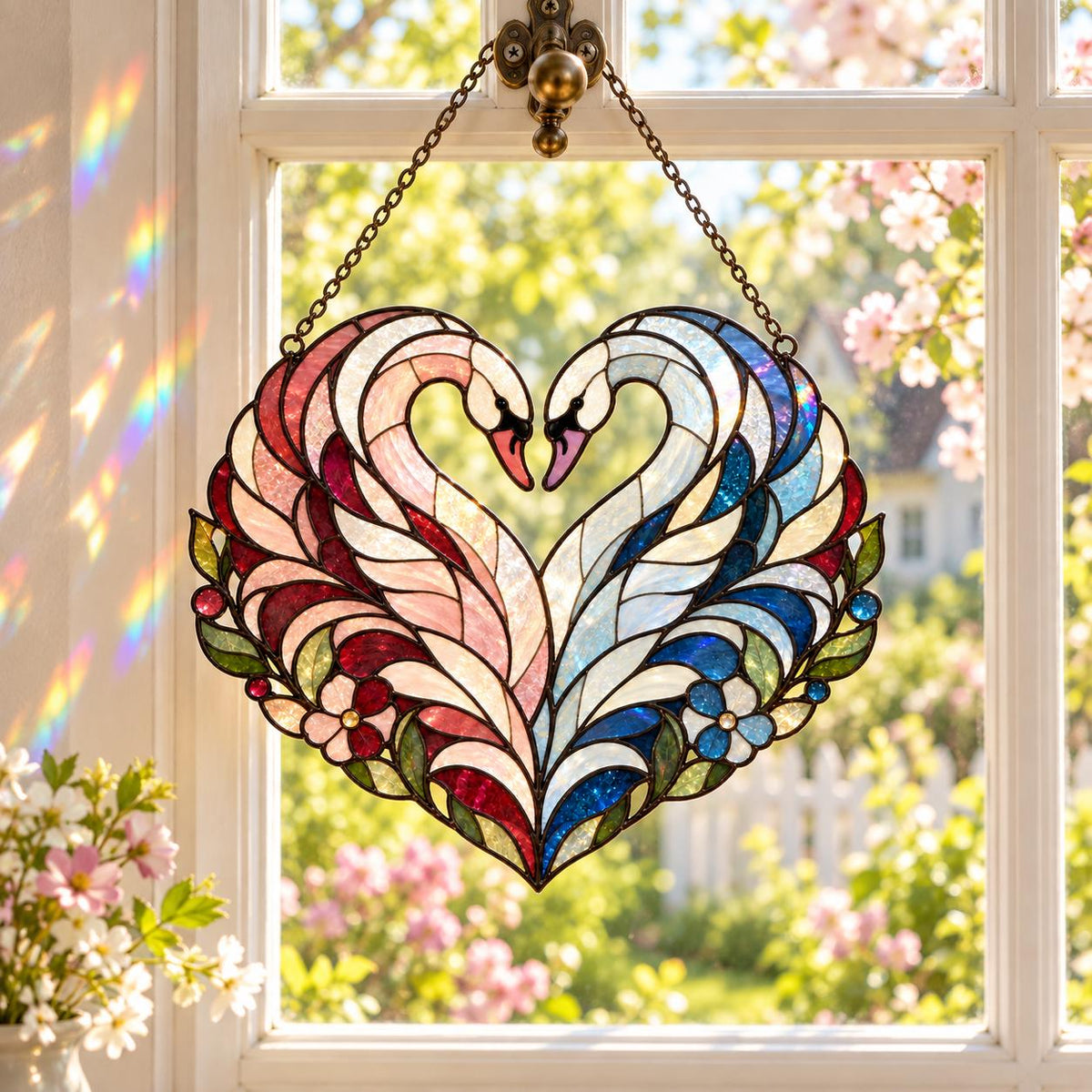 Swan Couple Suncatcher - Acrylic Heart Window Hanging - image 3
