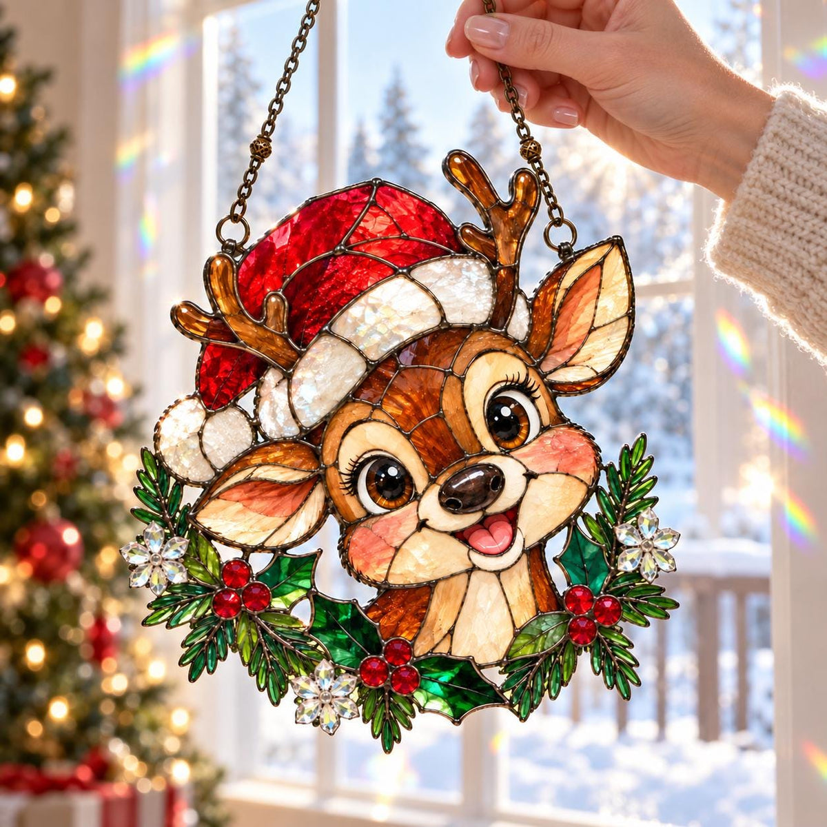 Christmas Reindeer Suncatcher - Acrylic Holiday Window Hanging - image 3