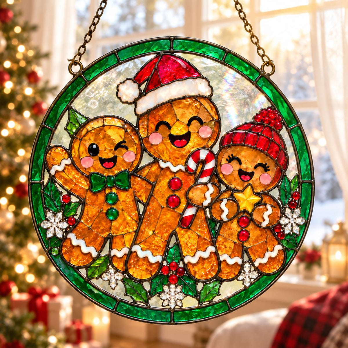 Gingerbread Family Suncatcher - Acrylic Christmas Window Hanging
