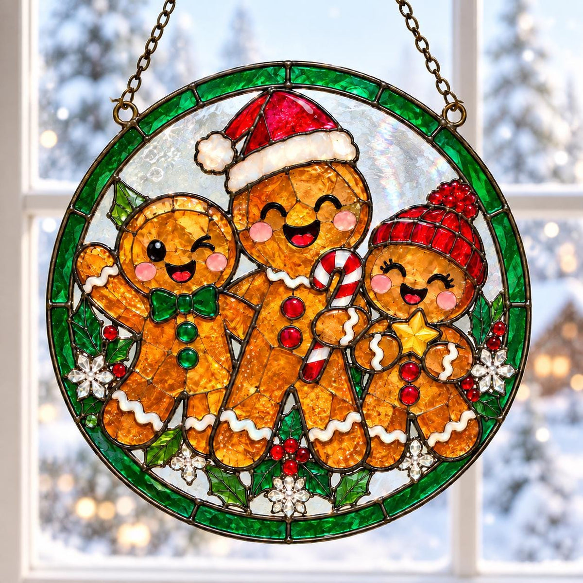 Gingerbread Family Suncatcher - Acrylic Christmas Window Hanging - image 5