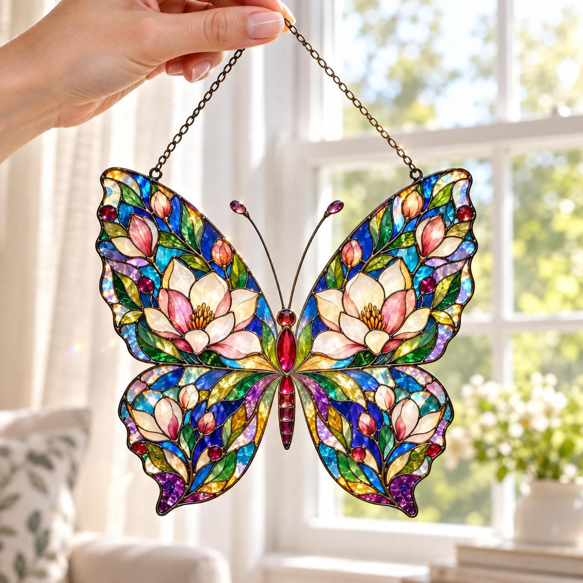 Magnolia Butterfly Suncatcher - Floral Acrylic Window Hanging - image 4