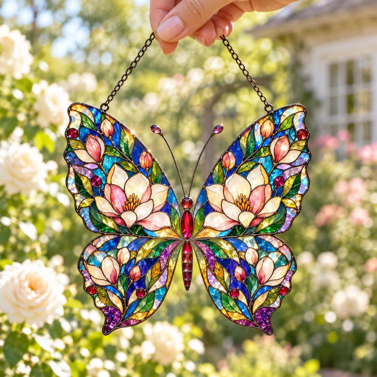 Magnolia Butterfly Suncatcher - Floral Acrylic Window Hanging - image 6