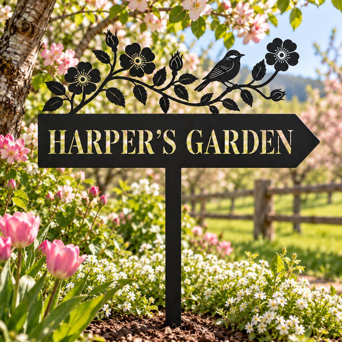 Bird Garden Sign - Personalized Metal Garden Stake