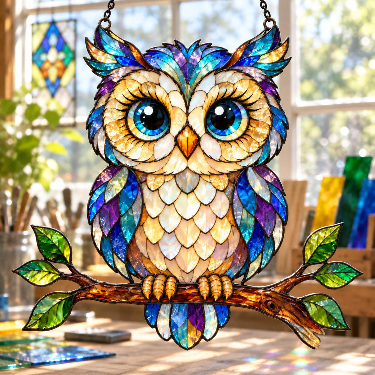 Blue Owl Suncatcher - Acrylic Owl Window Hanging - image 3