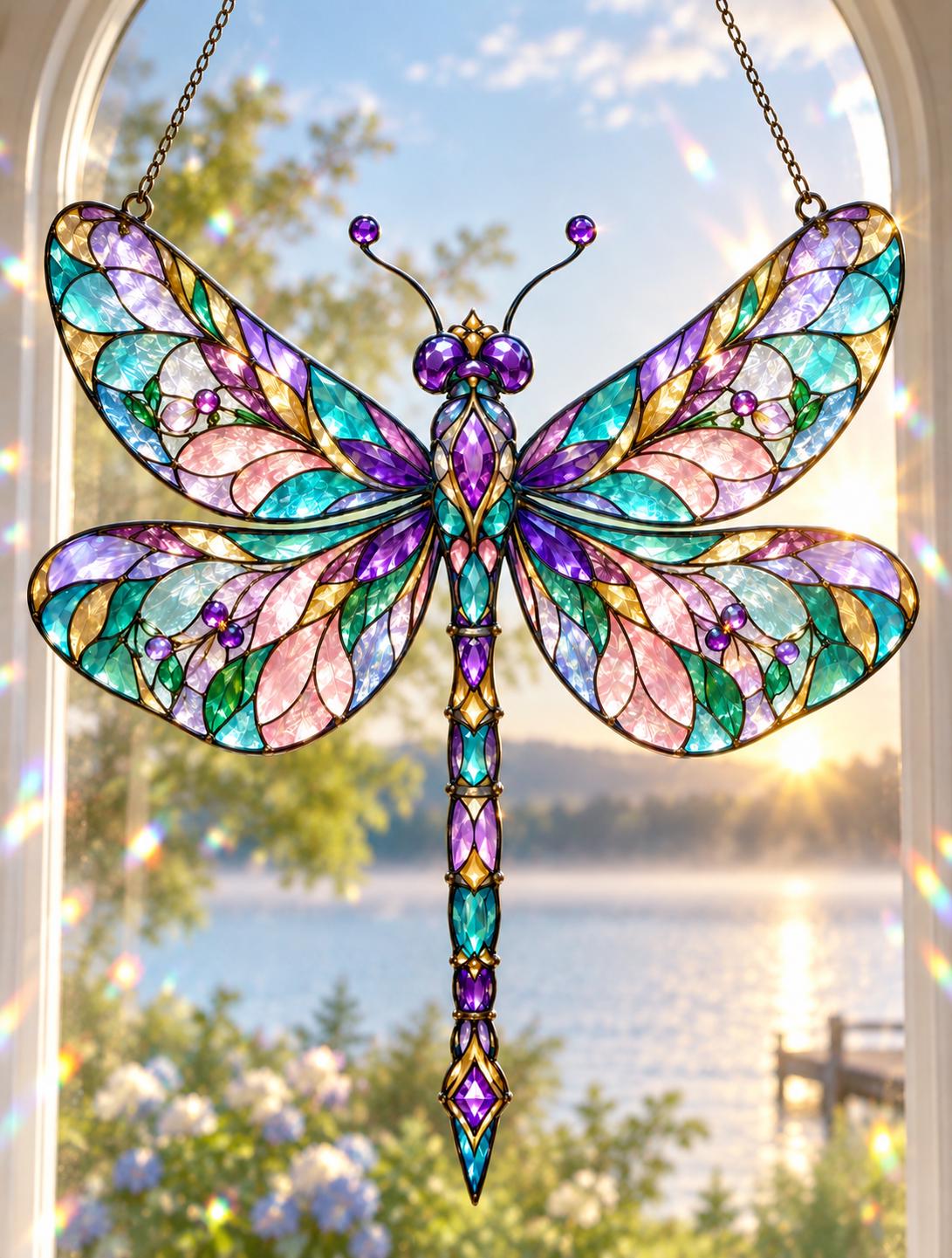 Jeweled Dragonfly Suncatcher - Acrylic Dragonfly Window Hanging