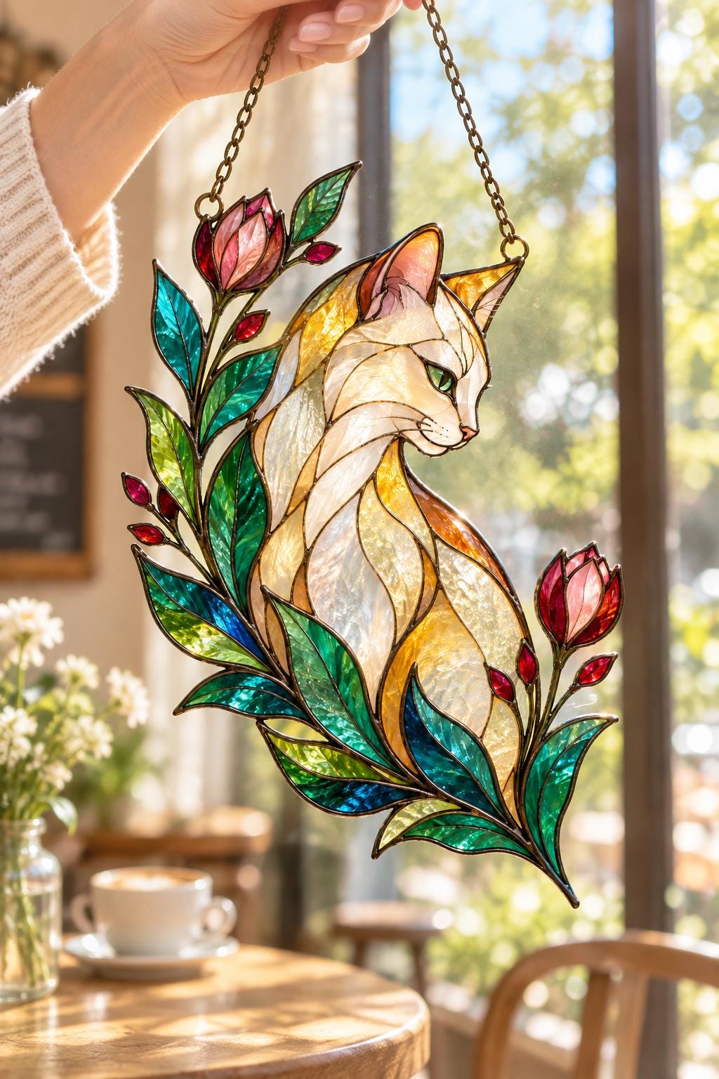 Floral Cat Suncatcher - Acrylic Cat Window Hanging - image 4