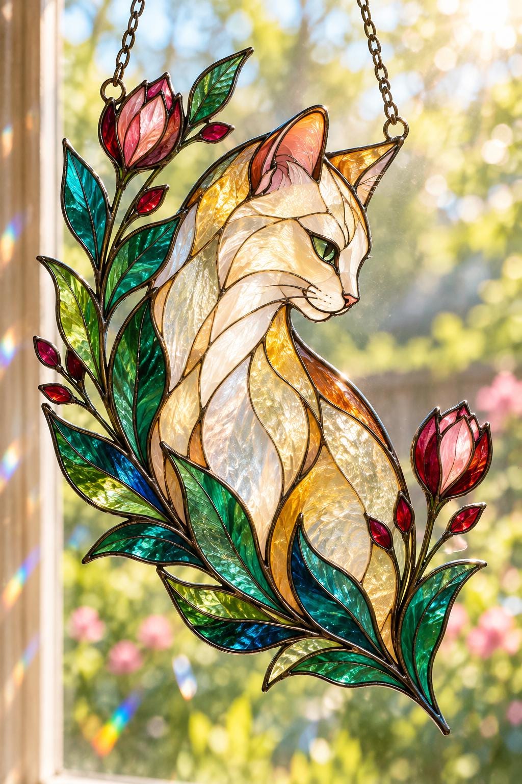 Floral Cat Suncatcher - Acrylic Cat Window Hanging - image 5