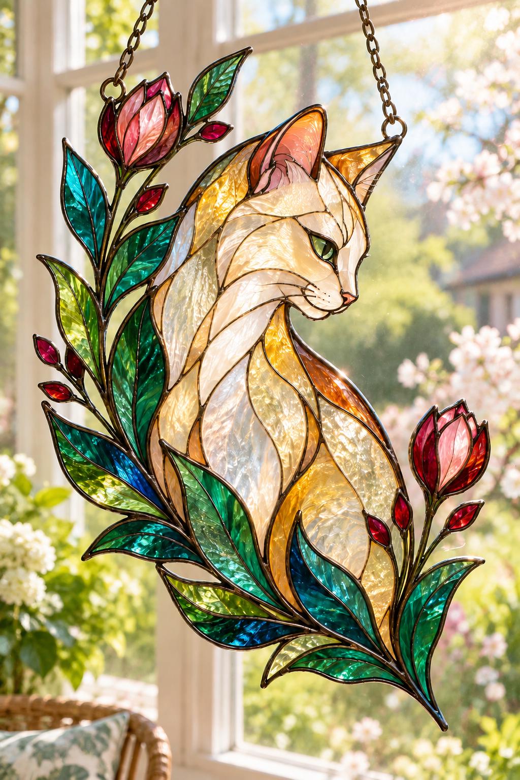 Floral Cat Suncatcher - Acrylic Cat Window Hanging - image 3