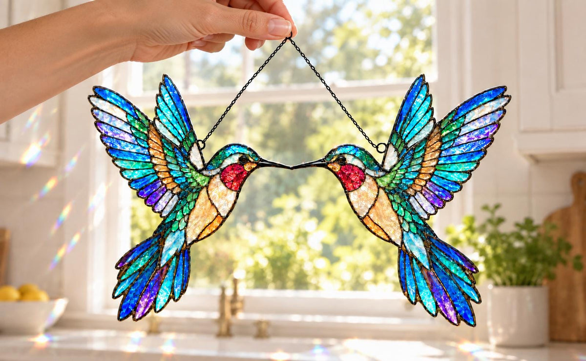 Hummingbird Couple Suncatcher - Acrylic Bird Window Hanging - image 2