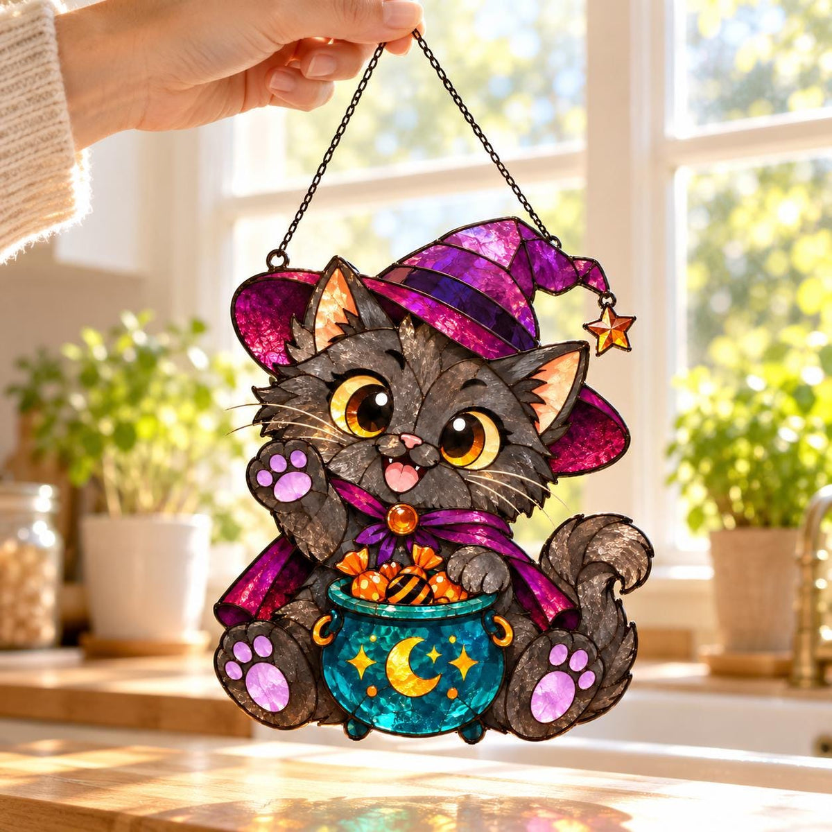 Witch Cat Suncatcher - Acrylic Halloween Window Hanging - image 6