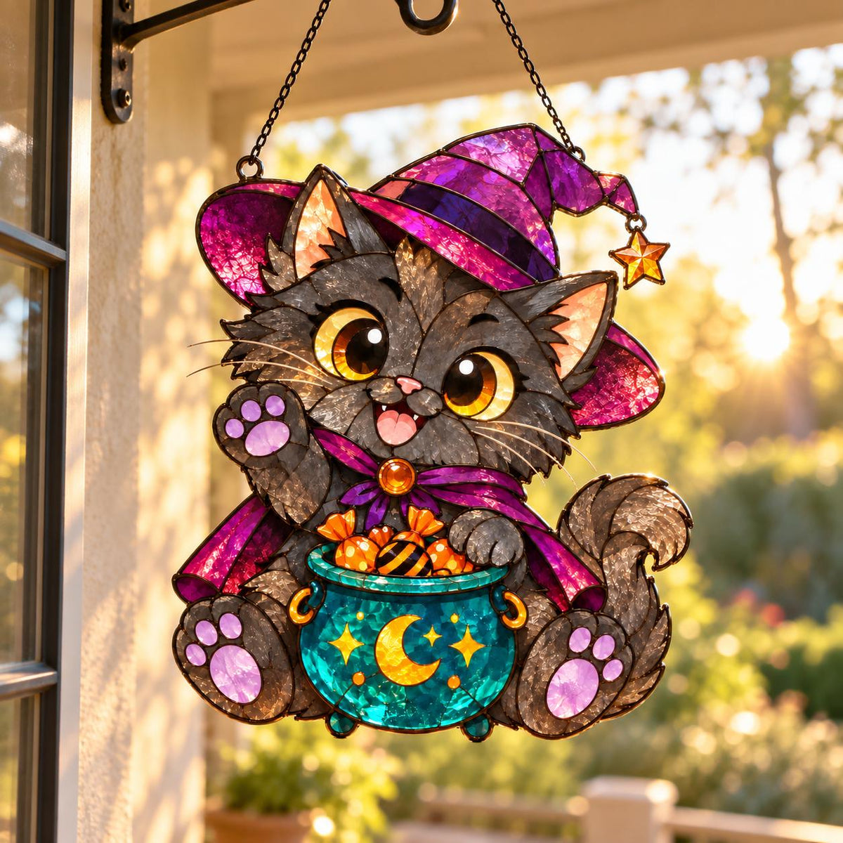 Witch Cat Suncatcher - Acrylic Halloween Window Hanging - image 4