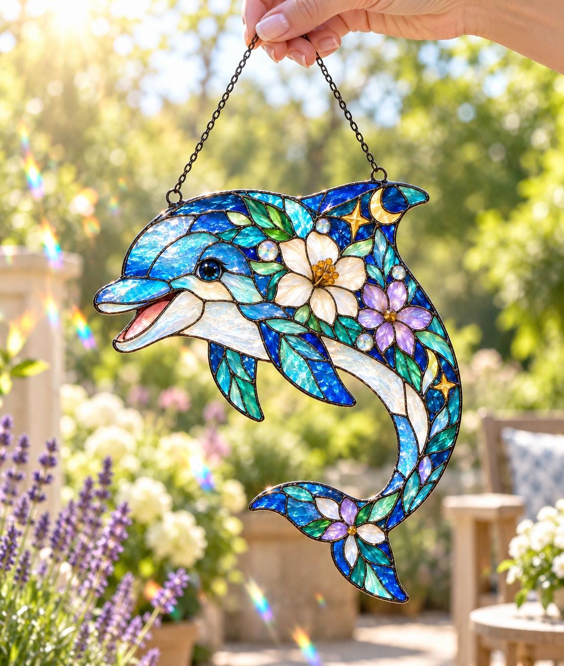 Floral Dolphin Suncatcher - Acrylic Dolphin Window Hanging - image 6