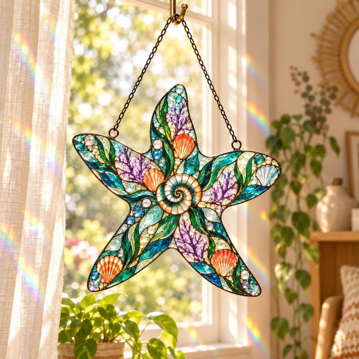 Seashell Starfish Suncatcher - Acrylic Coastal Window Hanging - image 3