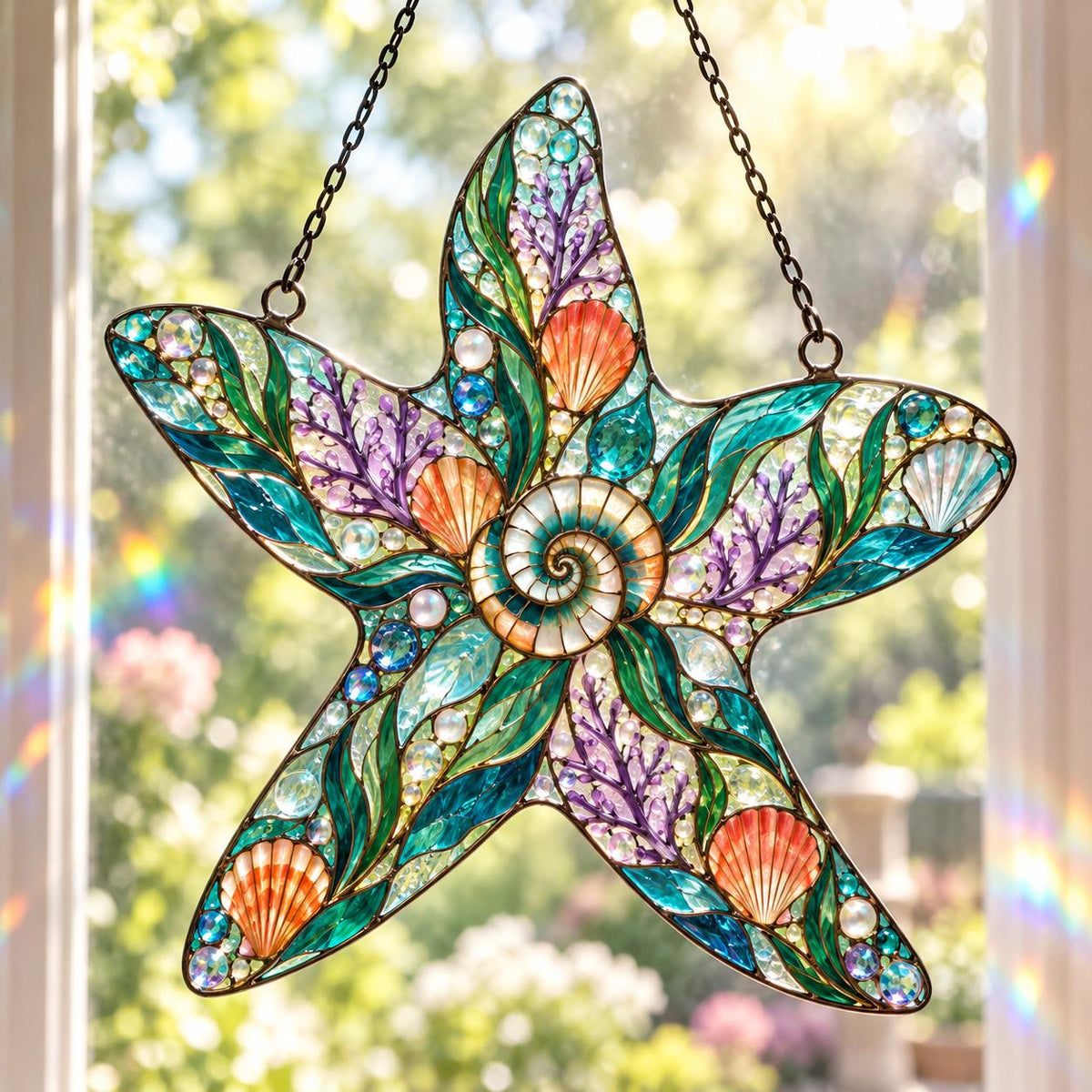 Seashell Starfish Suncatcher - Acrylic Coastal Window Hanging