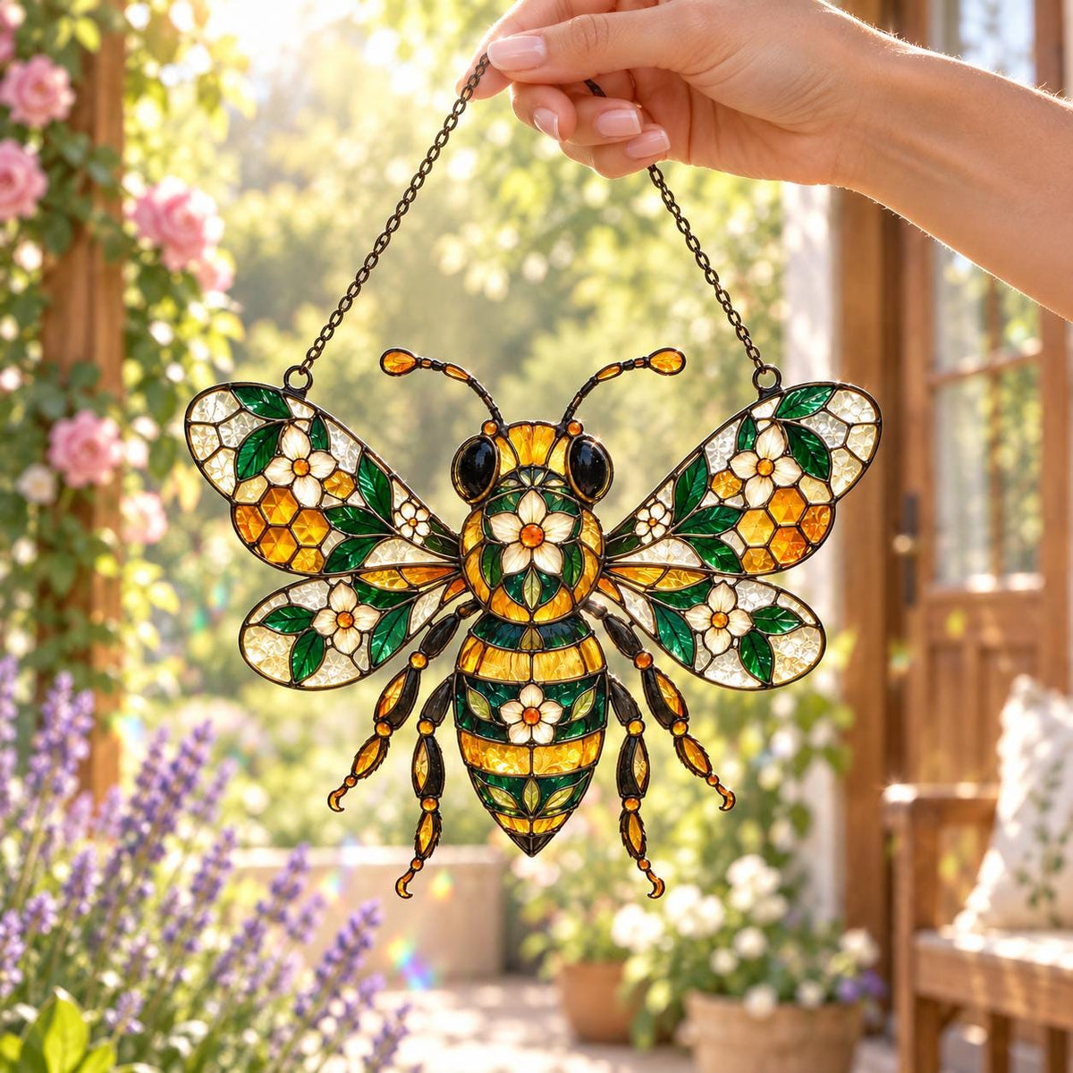 Floral Bee Suncatcher - Acrylic Honey Bee Window Hanging - image 2