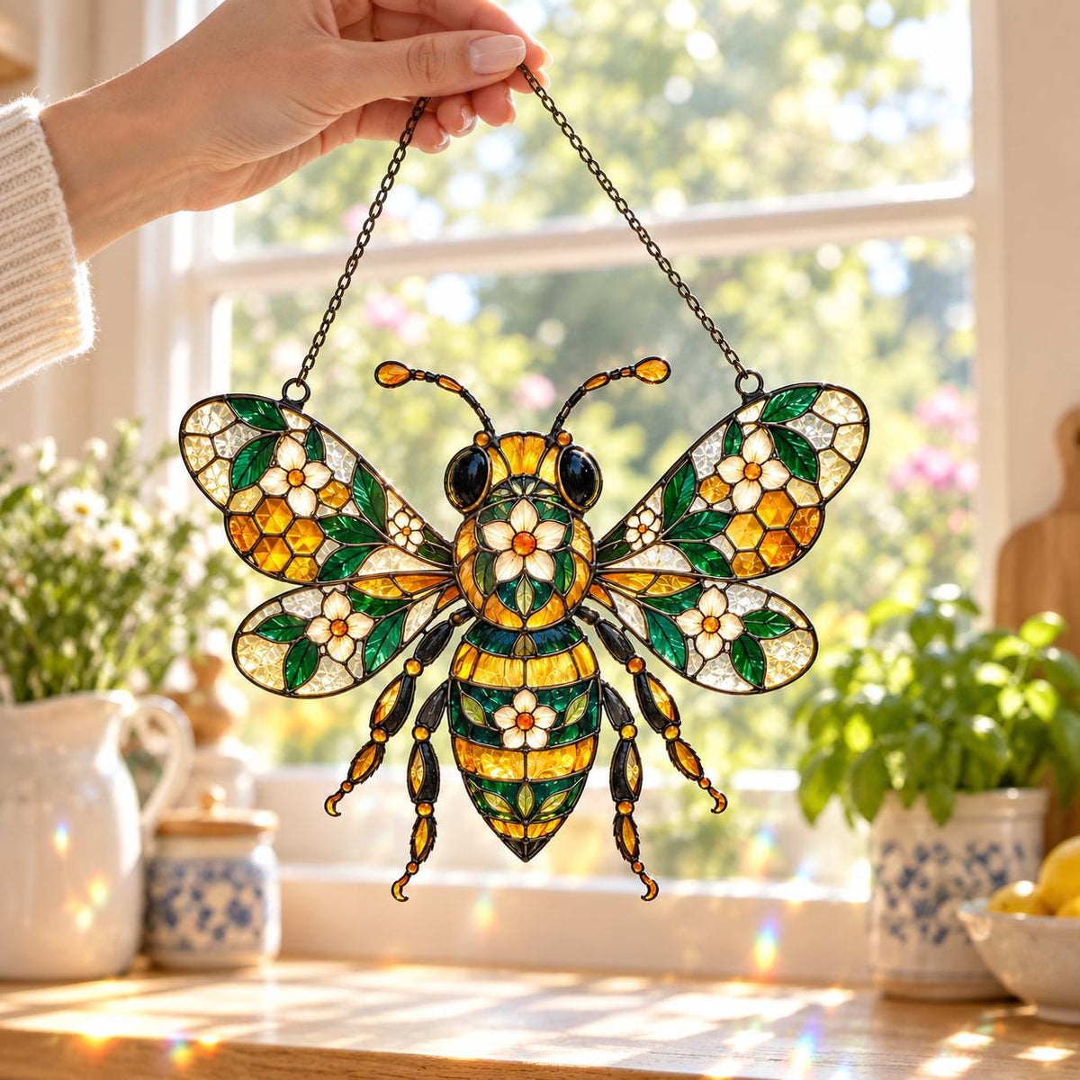 Floral Bee Suncatcher - Acrylic Honey Bee Window Hanging - image 4