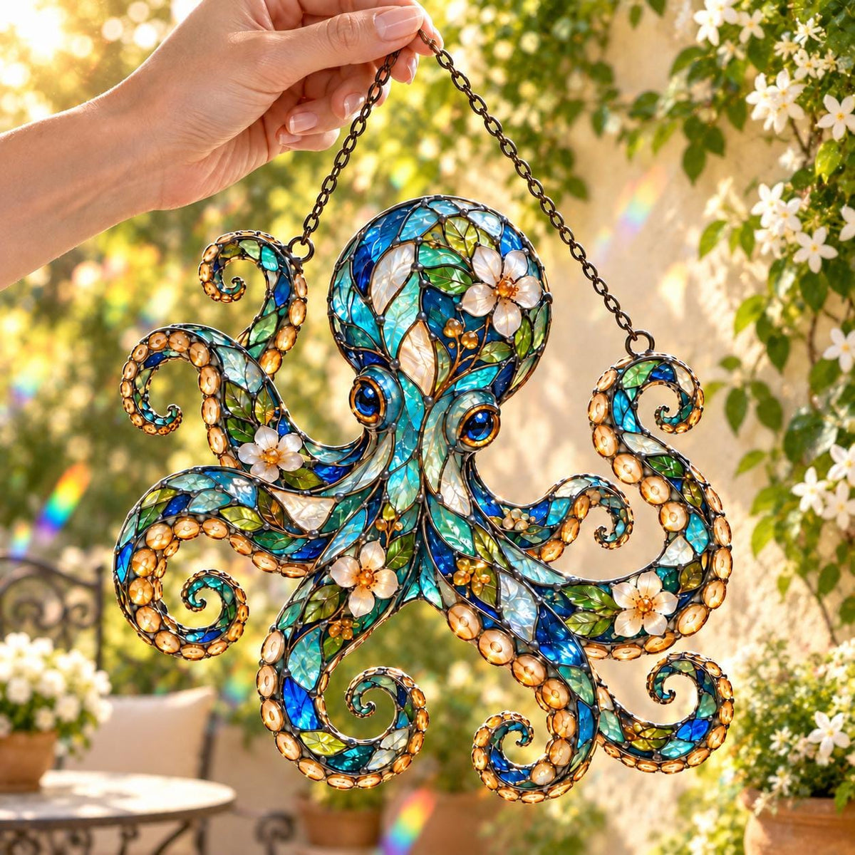 Floral Octopus Suncatcher - Acrylic Octopus Window Hanging - image 2