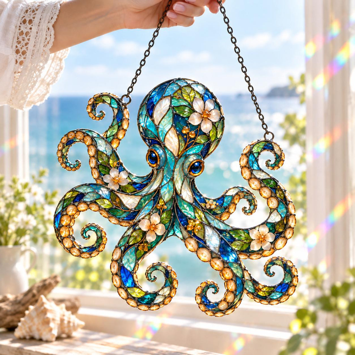 Floral Octopus Suncatcher - Acrylic Octopus Window Hanging - image 6