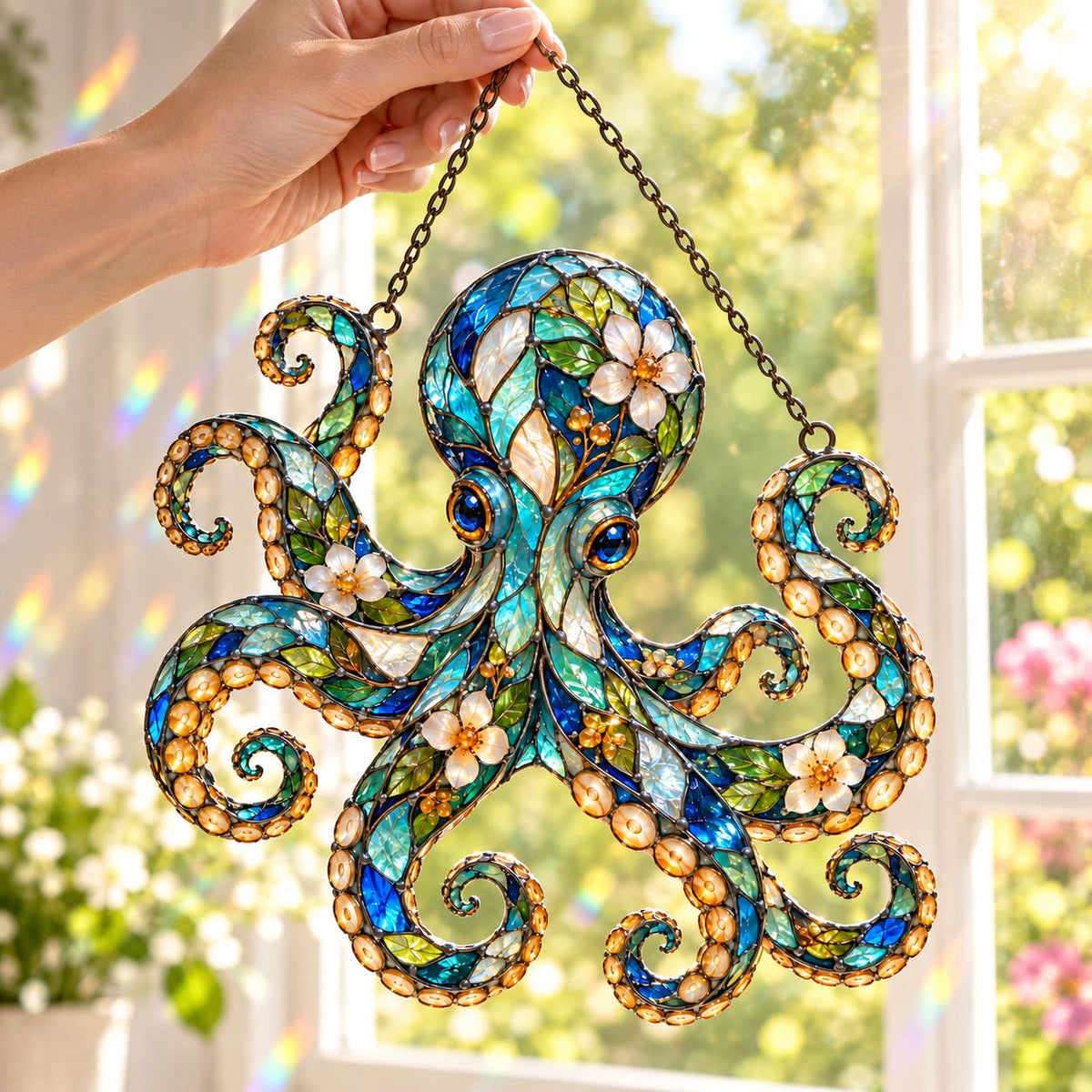 Floral Octopus Suncatcher - Acrylic Octopus Window Hanging - image 4