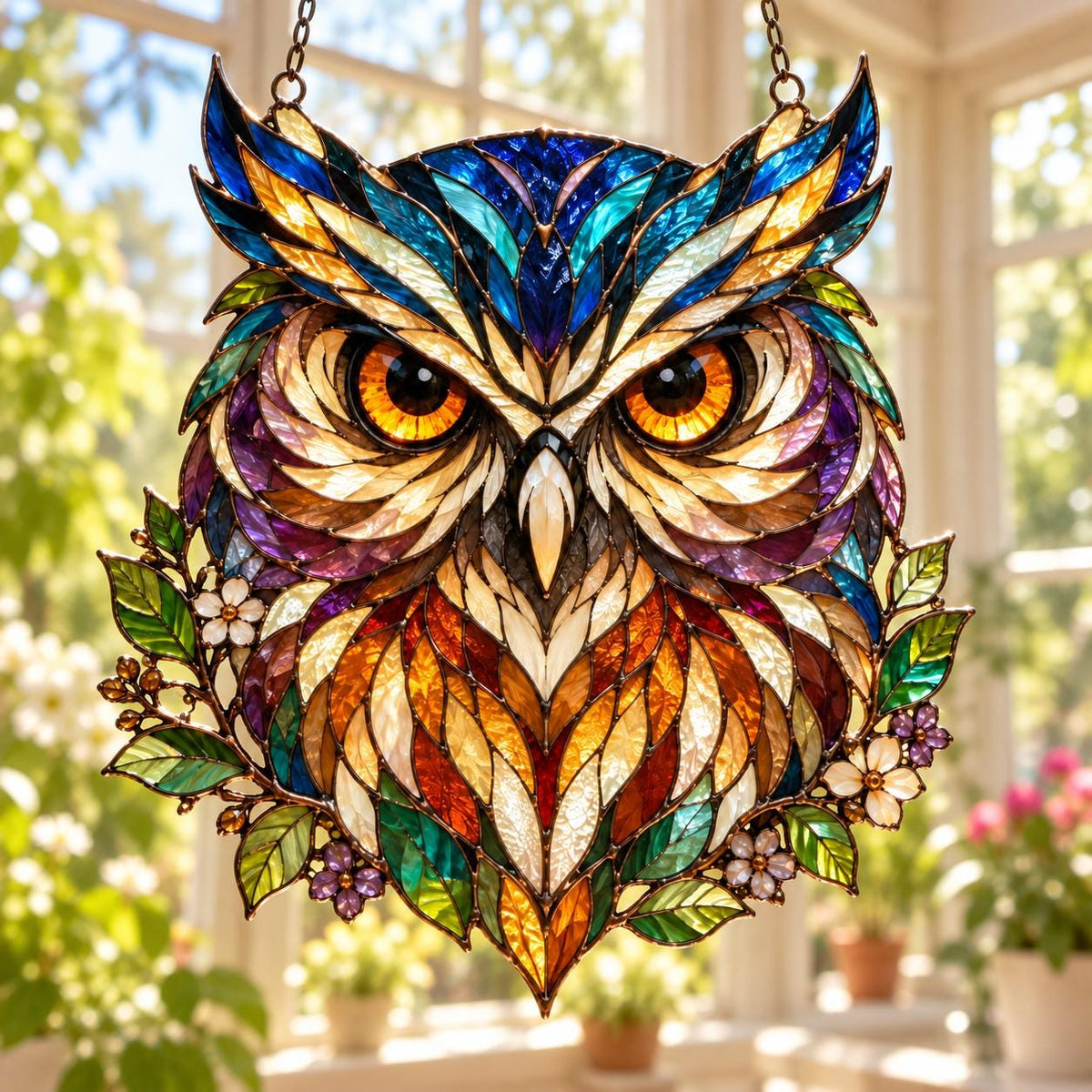 Woodland Owl Window Hanging - Acrylic Stained Glass Style Bird Decor - image 3