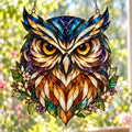 Woodland Owl Window Hanging - Acrylic Stained Glass Style Bird Decor