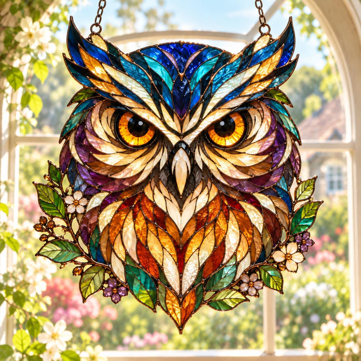 Woodland Owl Window Hanging - Acrylic Stained Glass Style Bird Decor - image 5